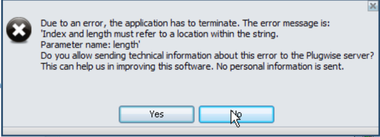 Screenshot plugwise error after upgrade