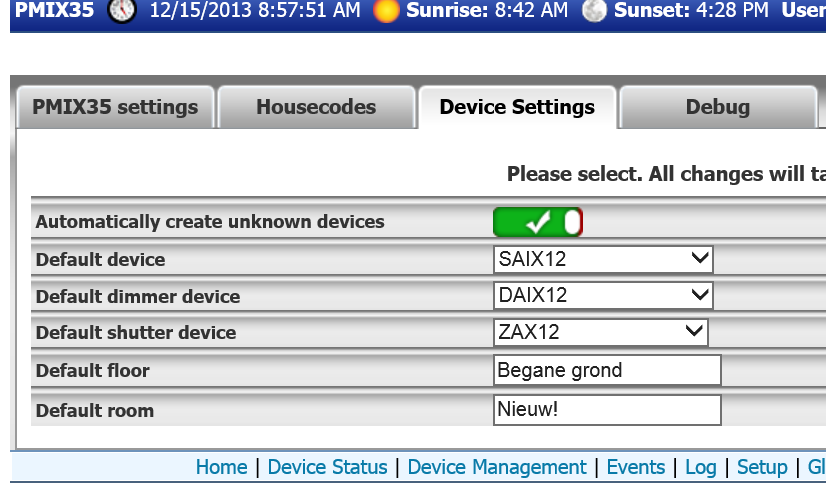 New device settings - still in development