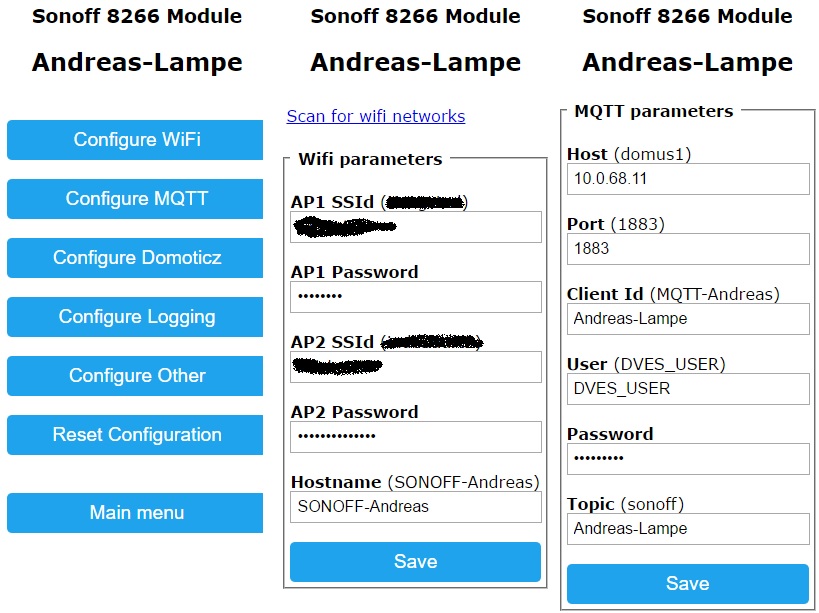 Sonoff configuration options.