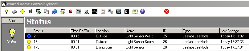 Roomnode data displayed in Bwired Home control system